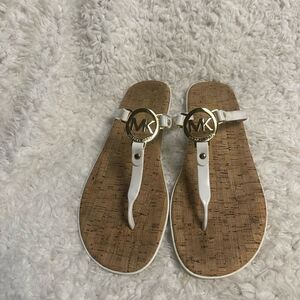 Michael Kors MK Charm White Jelly Flip Flop Cork Bottom, SZ11M